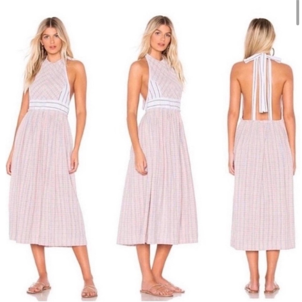 Free People Backless Halter Dress in Pink and White